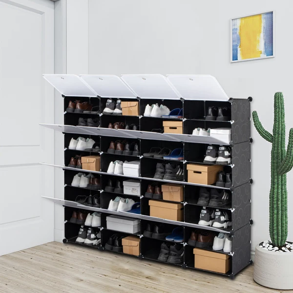 8-Tier Portable 64 Pair Shoe Rack Organizer 32 Grids Tower Shelf Storage Cabinet Stand Expandable for Heels, Boots, Slippers, Black view 3