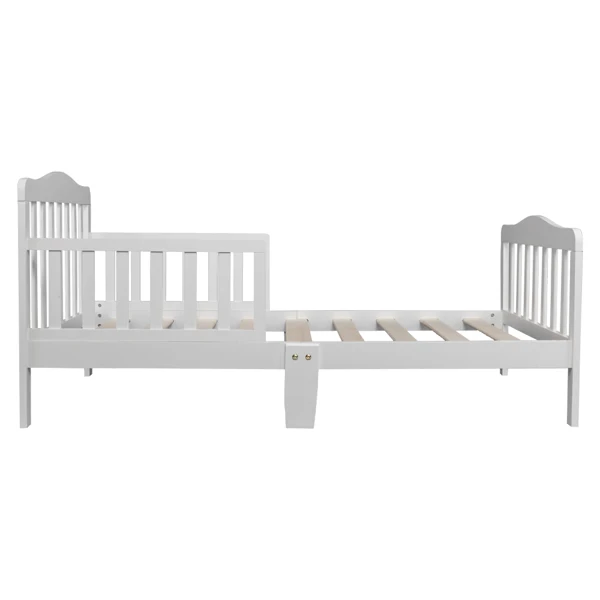 Wooden Baby Toddler Bed Children Bedroom Furniture with Safety Guardrails White view 3