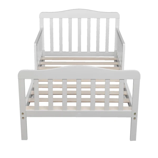 Wooden Baby Toddler Bed Children Bedroom Furniture with Safety Guardrails White view 4