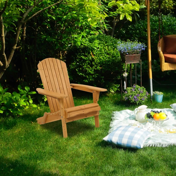 [Replace 54610110]Folding Wooden Adirondack Lounger Chair with Natural Finish view 3
