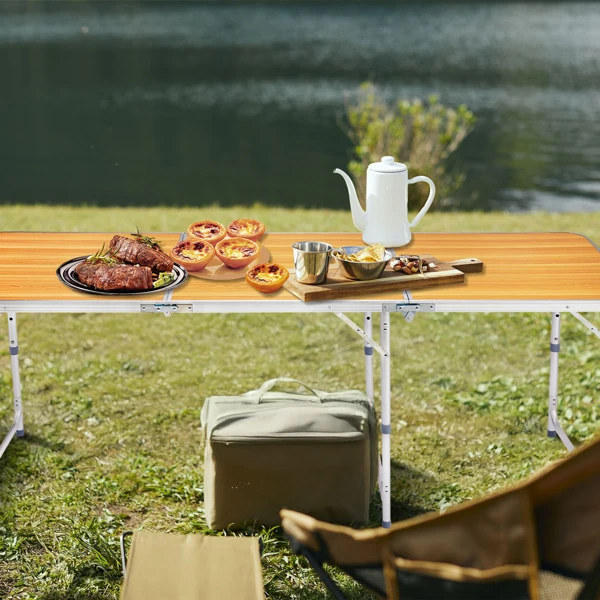 6ft Aluminum Alloy Folding Table wood grain color view 2