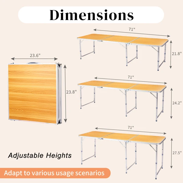 6ft Aluminum Alloy Folding Table wood grain color view 5