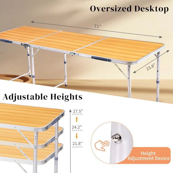 6ft Aluminum Alloy Folding Table wood grain color view 6