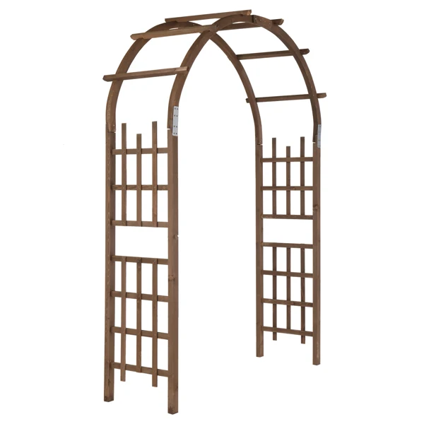7FT Wooden Garden Arbor, Wedding Arch Backdrop Stand for Ceremony Party, Garden Pergola with Trellis for Climbing Plants, Dark Brown view 2