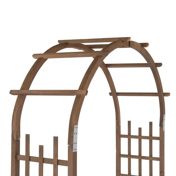 7FT Wooden Garden Arbor, Wedding Arch Backdrop Stand for Ceremony Party, Garden Pergola with Trellis for Climbing Plants, Dark Brown view 6