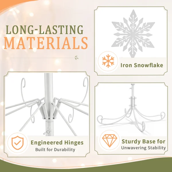 6ft White PVC Metal Artificial Christmas Tree with Snowflake Topper, No Extra Ornaments, Daily Decor Tree view 3