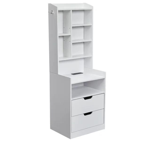2 Drawers + 1 Shelf + 6-Shelf BedsideTable US Standard Power Supply (1 USB + 1 Type-C + 2 Triple-Prong) Storage Locker P2-12MM Particleboard Laminated Storage Cabinet 17.32*13.78*50in White view 3