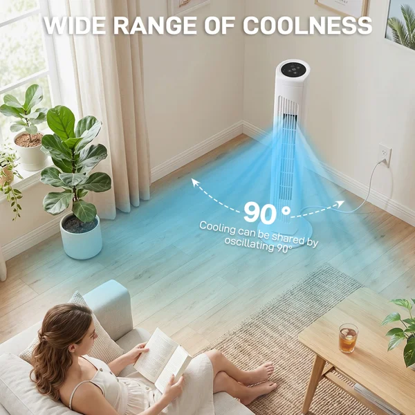 US Standard RTW-AR Tower Fan, 110V 45W, 32 Inch, Column Shape, White Plastic Body, Copper Motor, Touch & Remote Control, 3 Speeds, 3 Modes, Oscillating Function, 7.5-Hour Timer, For Home Use view 5