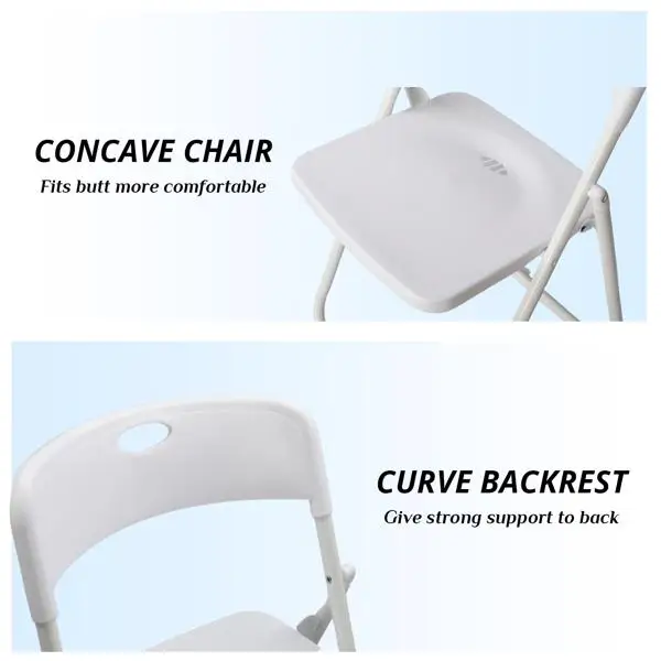6 Pack Plastic Folding Chairs, Stackable Commercial Chairs, Portable Event Seats Indoor Outdoor for Home Event Party Picnic School Wedding, White view 3