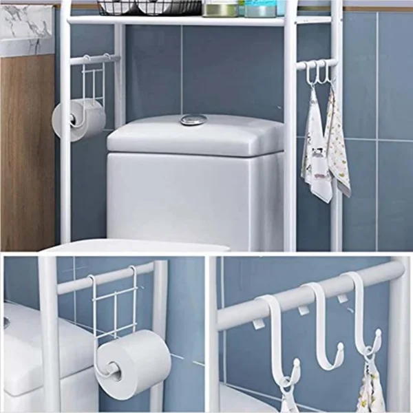 Over The Toilet Storage Rack, 3 Tier Freestanding Bathroom Organizer Shelf, Anti-Rust Metal Space Saving Laundry & Toilet Storage Rack, White view 5