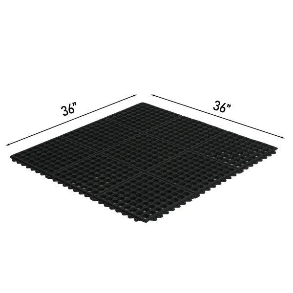 1PC Black Rubber Floor Mat, 90x90x1cm, Anti-Fatigue Kitchen Mat view 2