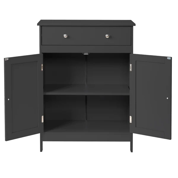 Black particleboard with melamine veneer, 60*30*80cm, double doors, single drawer, bathroom vanity view 2