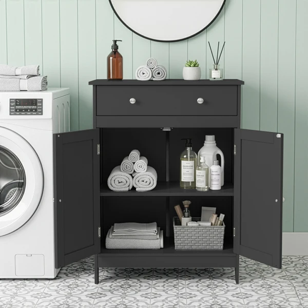 Black particleboard with melamine veneer, 60*30*80cm, double doors, single drawer, bathroom vanity view 5