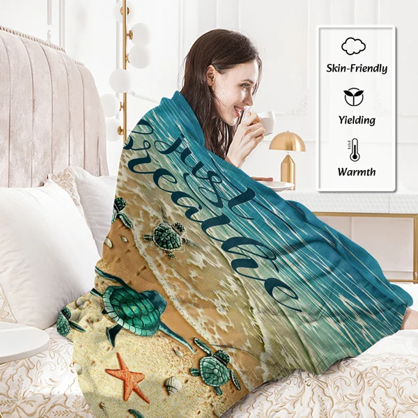 Tropical Baby Sea Turtle Flannel Fleece Blanket 3D Ocean Waves Flannel Soft Plush Throw Blanket Cozy Blankets for Bed Chair Car Sofa Couch Bedroom 75*100cm view 2