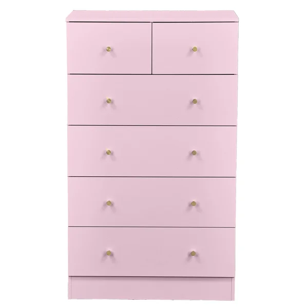 25.98"*15.75"*43.7"(L*W*D) 5-Tier 6-Drawer Cabinet Drawer Dresser with Gold Handles Macaron Pink view 3