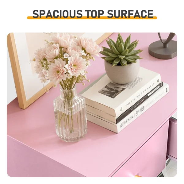 25.98"*15.75"*43.7"(L*W*D) 5-Tier 6-Drawer Cabinet Drawer Dresser with Gold Handles Macaron Pink view 5