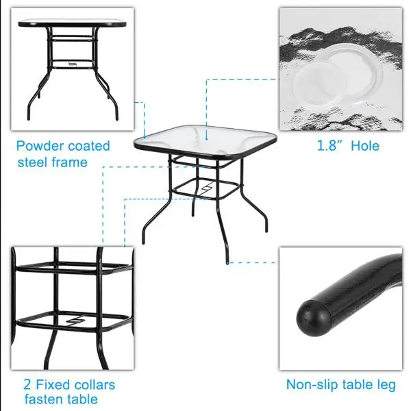 Outdoor Dining Table Square Toughened Glass Table Yard Garden Glass Table view 6