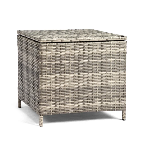 [Replace old code: 10044235]Outdoor PE Wicker Side Table with Storage, Patio Rattan End Table Square Container for Furniture Covers, Toys and Gardening Tools, Grey view 3