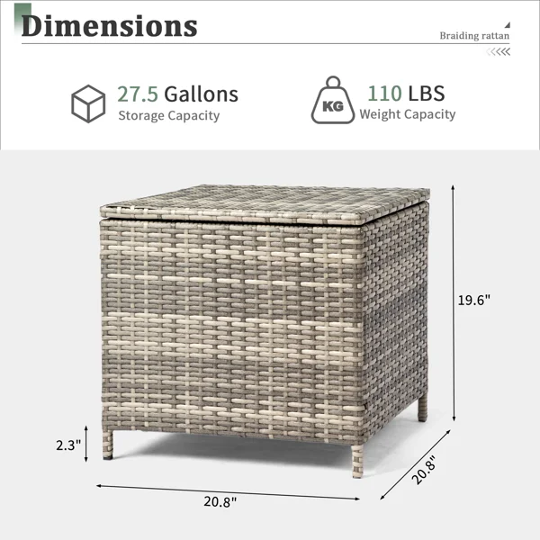 [Replace old code: 10044235]Outdoor PE Wicker Side Table with Storage, Patio Rattan End Table Square Container for Furniture Covers, Toys and Gardening Tools, Grey