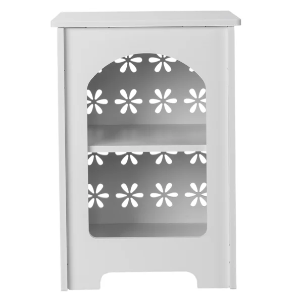 3-Tier Side Table with Storage, Nightstand End Table with Floral Design, Modern Arch Opening Bedside Table for Indoor Outdoor, White view 3