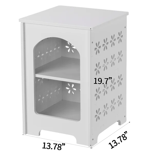 3-Tier Side Table with Storage, Nightstand End Table with Floral Design, Modern Arch Opening Bedside Table for Indoor Outdoor, White view 4