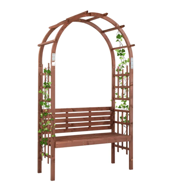 6.8FT Wooden Arch with Bench for 2 People, Garden Arbor Trellis for Climbing Plant, Outdoor Garden Lawn Backyard Patio Decor, Dark Brown view 5