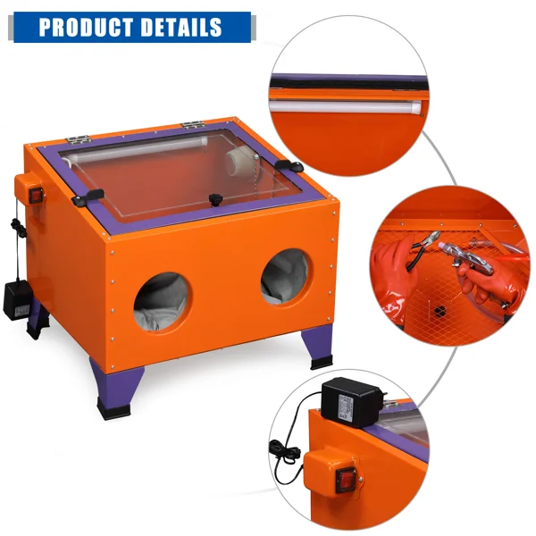25 Gallon Bench Top Air Sandblasting Cabinet Sandblaster Blast Large Cabinet Orange view 2