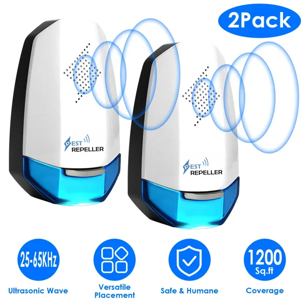2 Pcs Ultrasonic Pest Repeller with Night light Plug In Pest Mice Repellent Indoor Roach Bed Bug Mouse Rodent Mosquito Killer for Bedroom Garage Warehouse Office