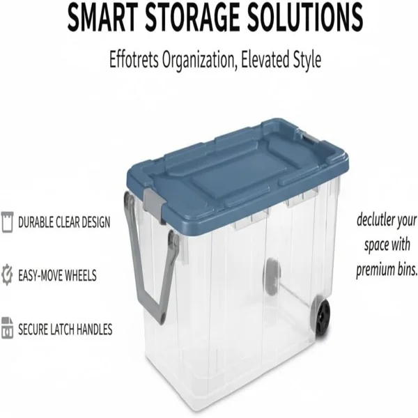 160 Quart Durable Clear Storage Container with Latching Lid and Pull Handle, Blue, 2 Pack (Shipment from Walmart) view 3