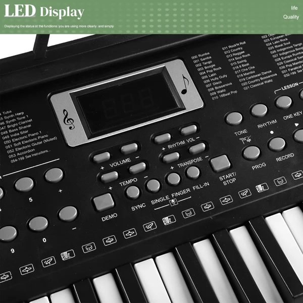 GEP-203 61 Key Keyboard with Piano Stand, Piano Bench, Built In Speakers, Headphone, Microphone, Music Rest, LED Screen, 3 Teaching Modes for Beginners view 4