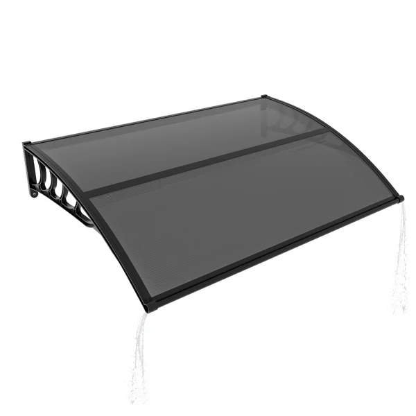 Awning for Door Entrance with Drainage Sink, 40x48 Inch Window Canopy Exterior, UV Rain Snow Protection for House Porch Patio Deck, Black Bracket & Brown Board view 2