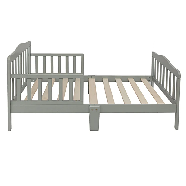 Wooden Baby Toddler Bed Children Bedroom Furniture with Safety Guardrails Gray view 5