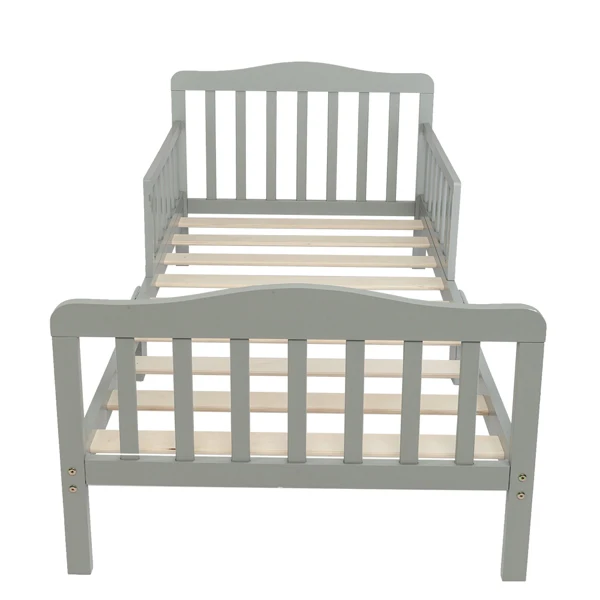 Wooden Baby Toddler Bed Children Bedroom Furniture with Safety Guardrails Gray view 6