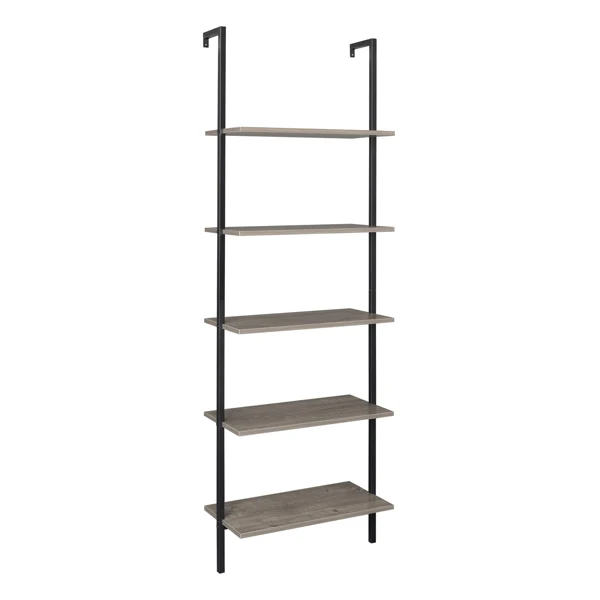 5-Shelf Wood Ladder Bookcase with Metal Frame, Industrial 5-Tier Modern Ladder Shelf Wood Shelves,Gray view 3