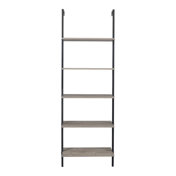 5-Shelf Wood Ladder Bookcase with Metal Frame, Industrial 5-Tier Modern Ladder Shelf Wood Shelves,Gray view 6