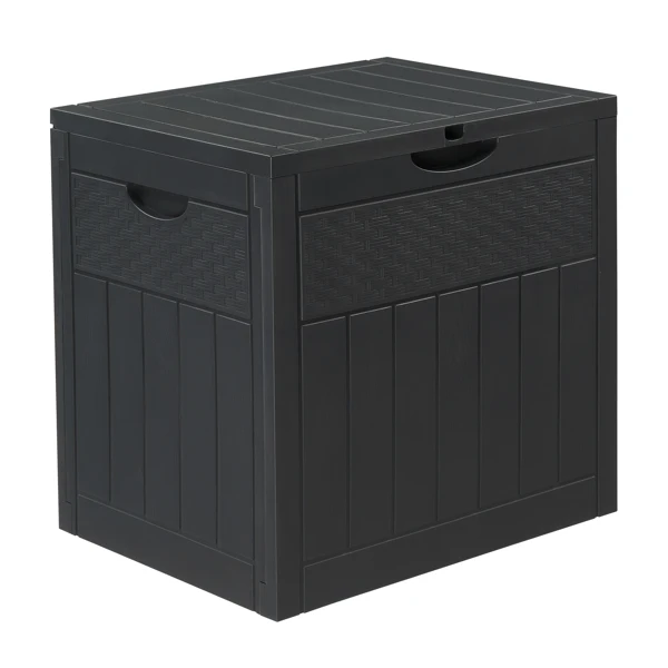 33gal Square Wood & Rattan Plastic Garden Storage Box Gray view 3