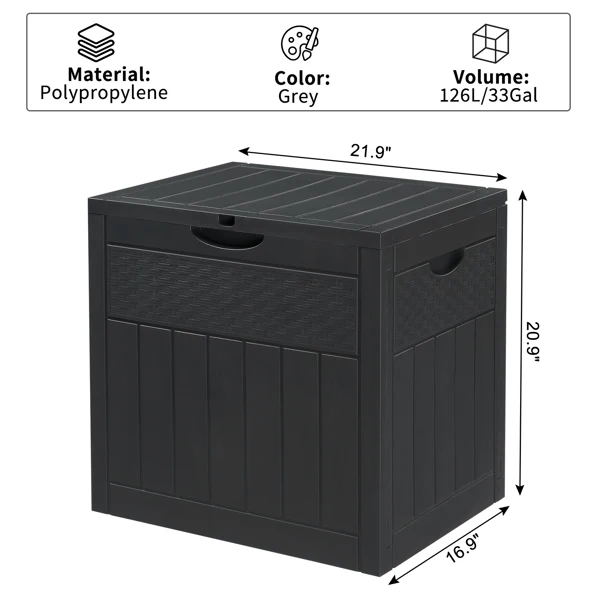 33gal Square Wood & Rattan Plastic Garden Storage Box Gray view 4
