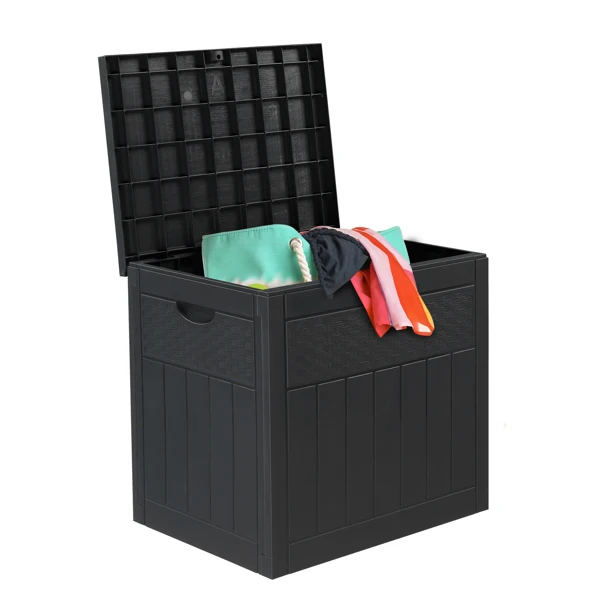33gal Square Wood & Rattan Plastic Garden Storage Box Gray view 5