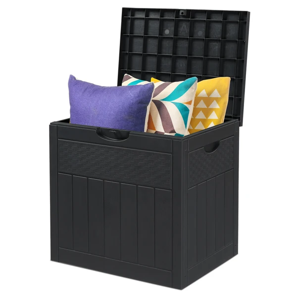 33gal Square Wood & Rattan Plastic Garden Storage Box Gray view 6