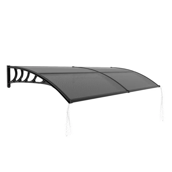 Awning for Door Entrance with Drainage Sink, 40x80 Inch Window Canopy Exterior, UV Rain Snow Protection for House Porch Patio Deck, Black Bracket & Brown Board view 2