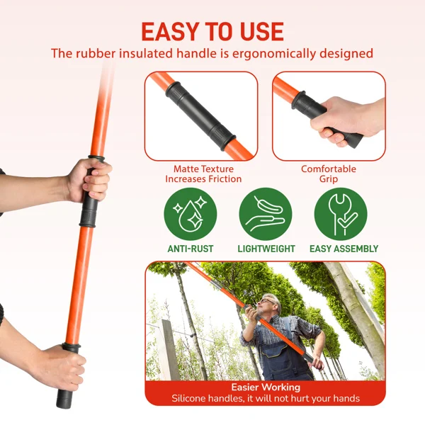 26ft Manual Pole Saw, Lightweight Tree Trimmers Long Handle Pruner Set, Sharp Steel Blade and Scissors Pole Saw for Trimming Palm, Pear Tree, Fir Tree, Other High Trees and Shrubs view 5