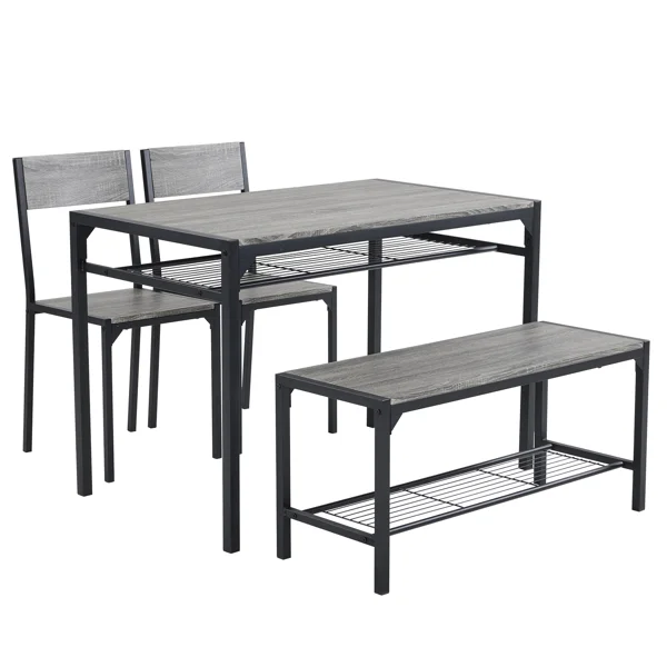 [Same Code:99109540]Dining Table Set for 4, Kitchen Table with 2 Chairs and a Bench, 4 Piece Kitchen Table Set for Small Space, Home Kitchen Bar Pub Apartment, Gray view 2