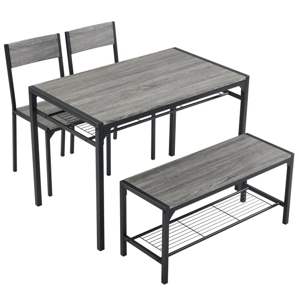 [Same Code:99109540]Dining Table Set for 4, Kitchen Table with 2 Chairs and a Bench, 4 Piece Kitchen Table Set for Small Space, Home Kitchen Bar Pub Apartment, Gray view 3