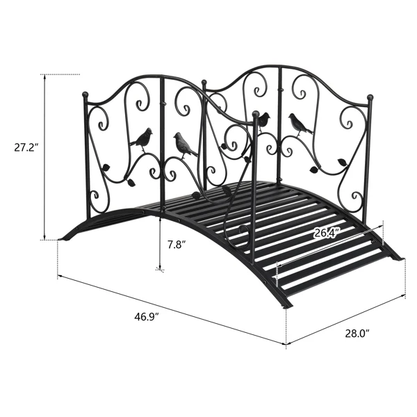 119*67*71cm Courtyard With Bird Pattern Arched Handrail Courtyard Iron Bridge Black view 4