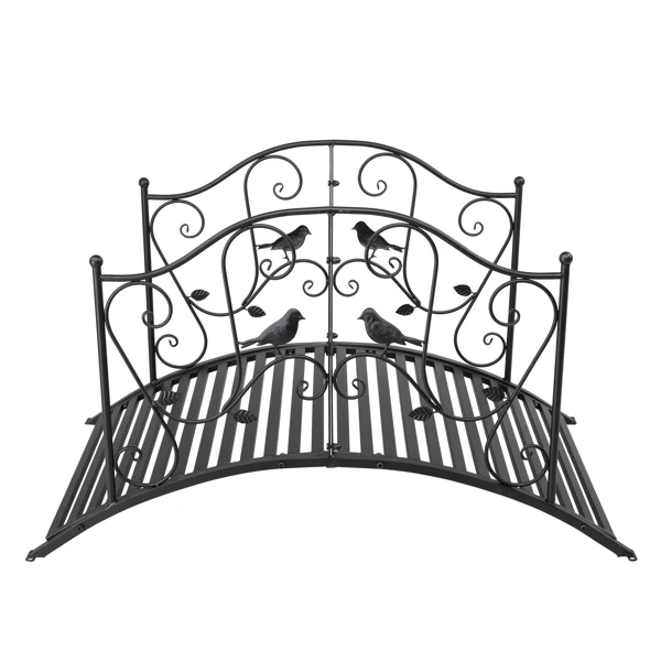 119*67*71cm Courtyard With Bird Pattern Arched Handrail Courtyard Iron Bridge Black view 5