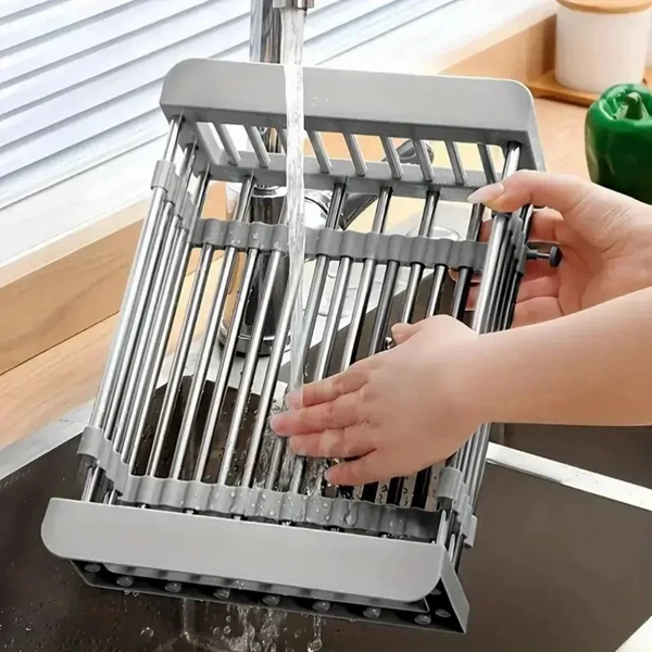 Adjustable Immersion Sink Dish Drying Rack With Stainless Steel Drain Basket - Portable And Retractable Space-Saving Fruit And Vegetable Solution view 5