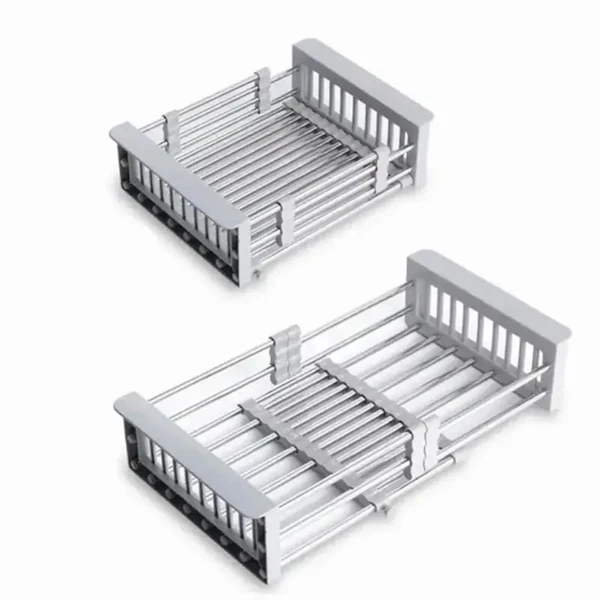 Adjustable Immersion Sink Dish Drying Rack With Stainless Steel Drain Basket - Portable And Retractable Space-Saving Fruit And Vegetable Solution