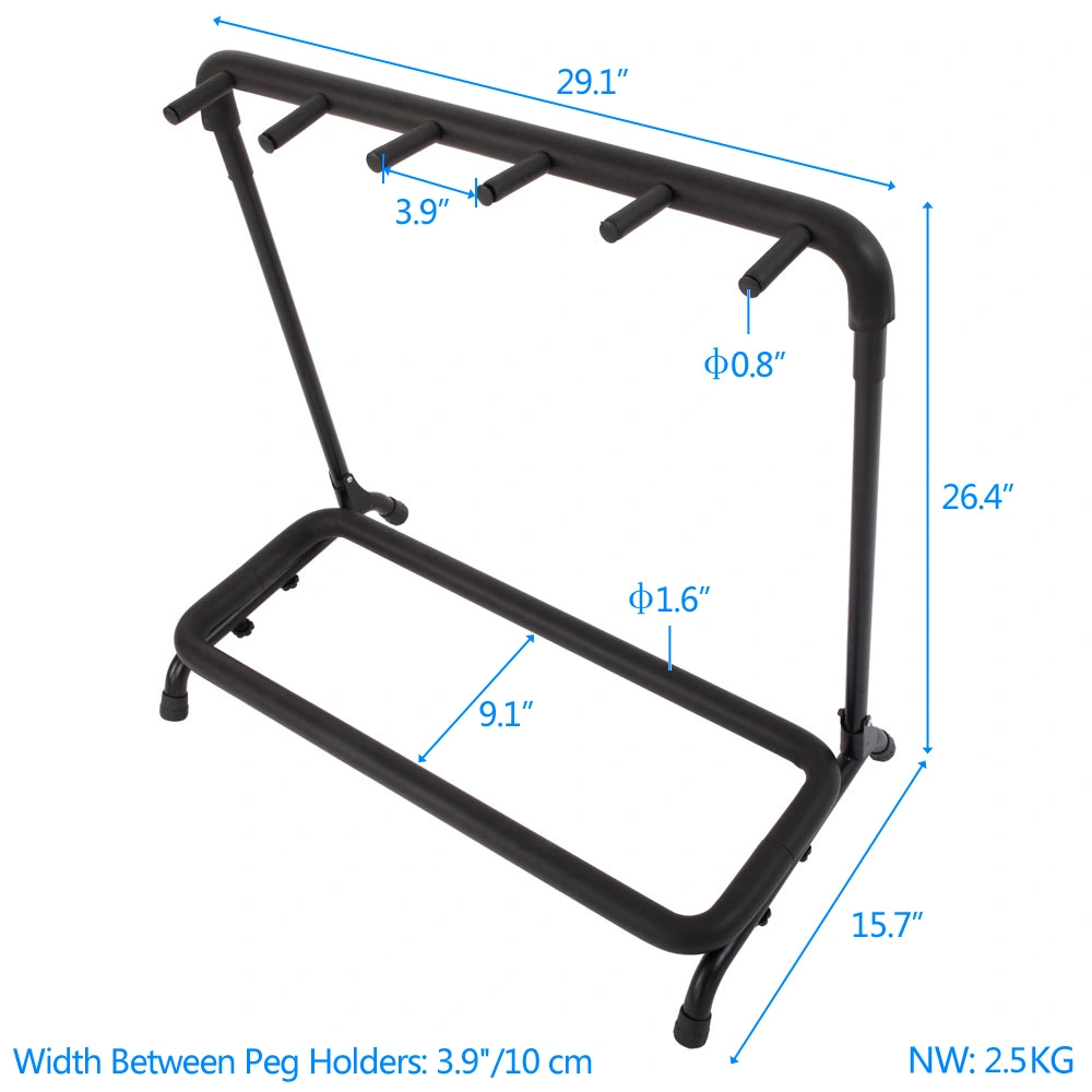5-Slot Guitar Holder Rack Stand, Wall Mount, Black view 11
