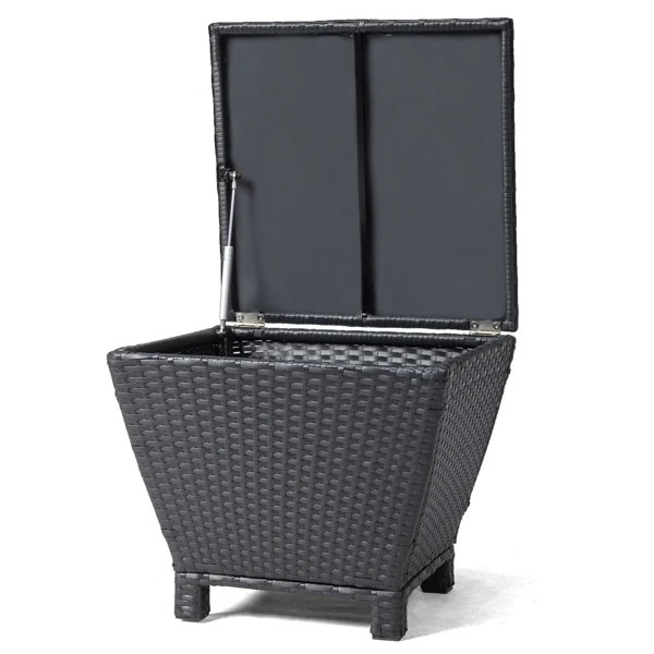 Outdoor PE Wicker Side Table with Storage, Small Patio Storage Bin Container for Hose Cushion Towel, Black view 2