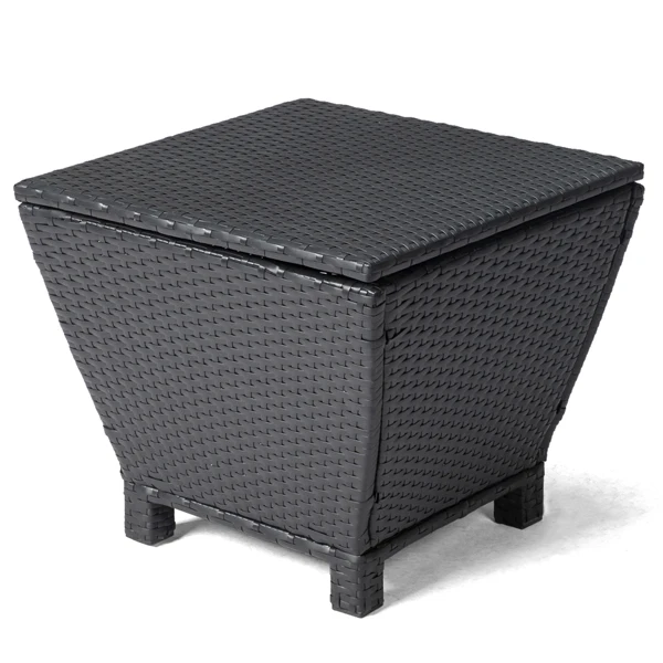 Outdoor PE Wicker Side Table with Storage, Small Patio Storage Bin Container for Hose Cushion Towel, Black view 6